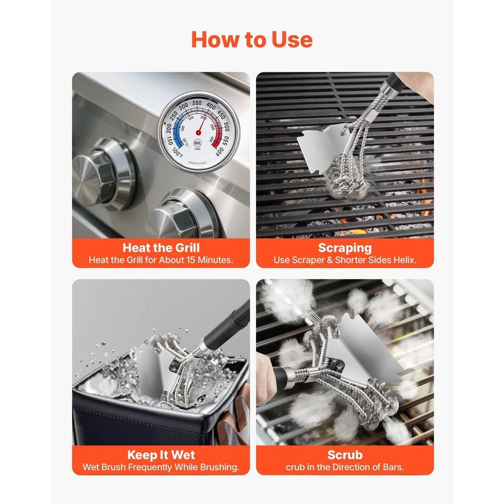BBQ Grill Brush and Scraper Stainless Steel Bristle Free Grill Cleaner 17 in